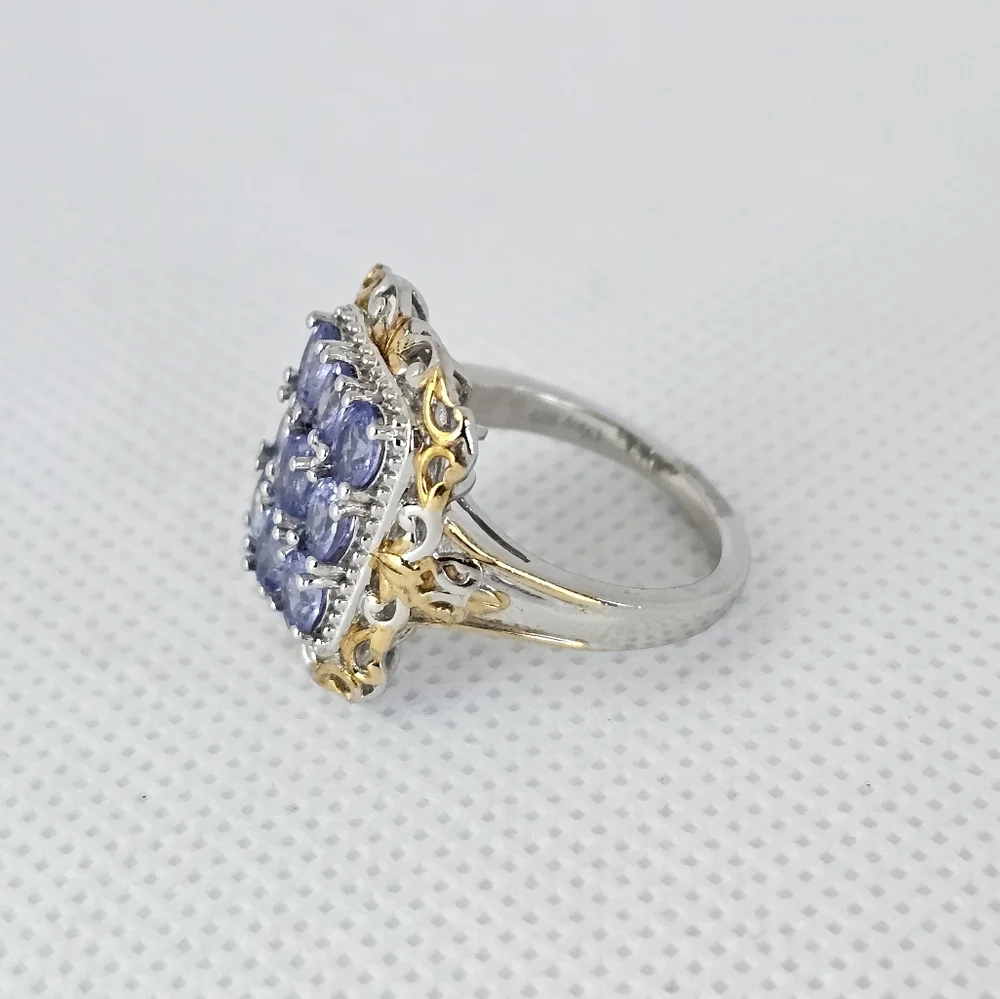 Genuine Tanzanite Ring in 18K YG and Platinum Over Sterling Silver Size 5! - Picture 5 of 10